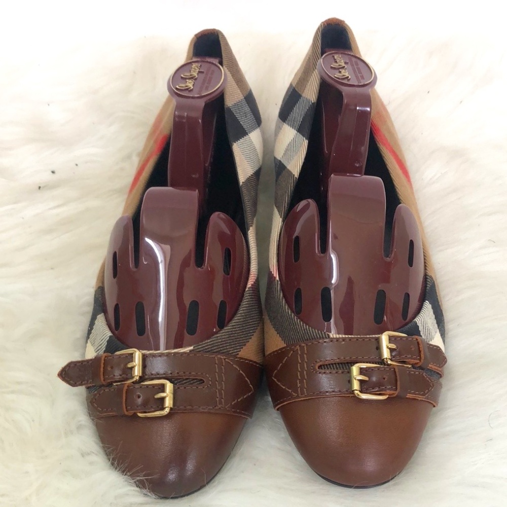 Burberry Women's Brown Checkered Buckle Ballet Flats Shoes Size 6 Made In Italy - Picture 4 of 6